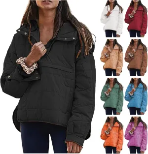 Womens Winter Casual Oversized Puffer Jacket Quilted Dolman Hoodies Pullover Long Sleeve Lightweight Warm Tops Coat