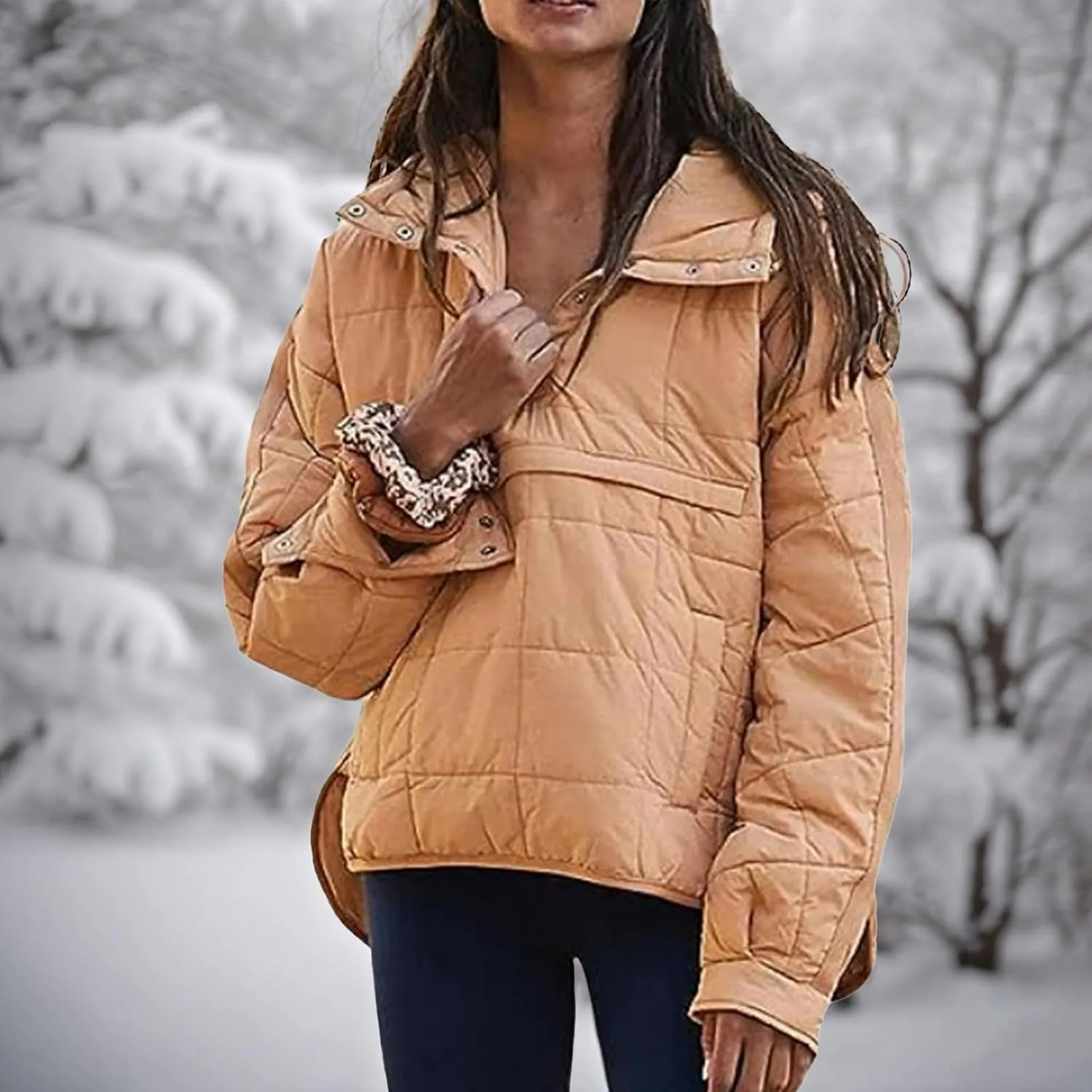 Womens Winter Casual Oversized Puffer Jacket Quilted Dolman Hoodies Pullover Long Sleeve Lightweight Warm Tops Coat