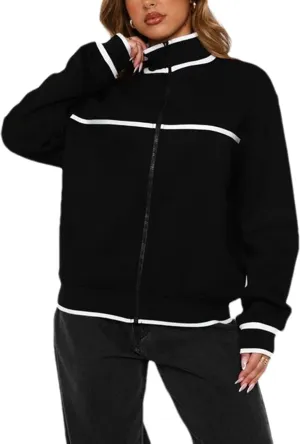 Womens Zip Up Hoodies Jackets Oversized Sweatshirts Outerwear with Pockets