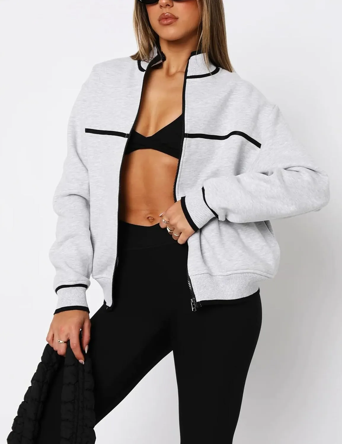 Womens Zip Up Hoodies Jackets Oversized Sweatshirts Outerwear with Pockets