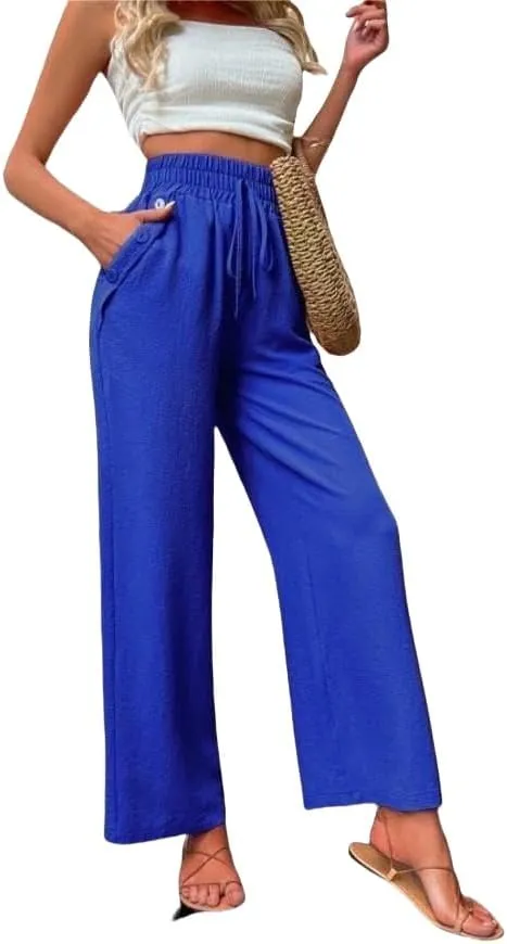 ZAFUL Women's Comfortable High Waist Pants Elastic High Waist Loose Trousers