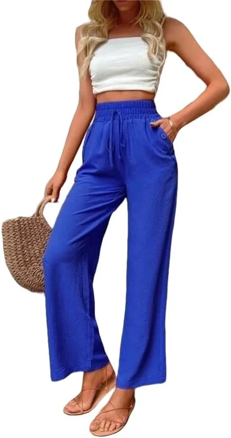 ZAFUL Women's Comfortable High Waist Pants Elastic High Waist Loose Trousers
