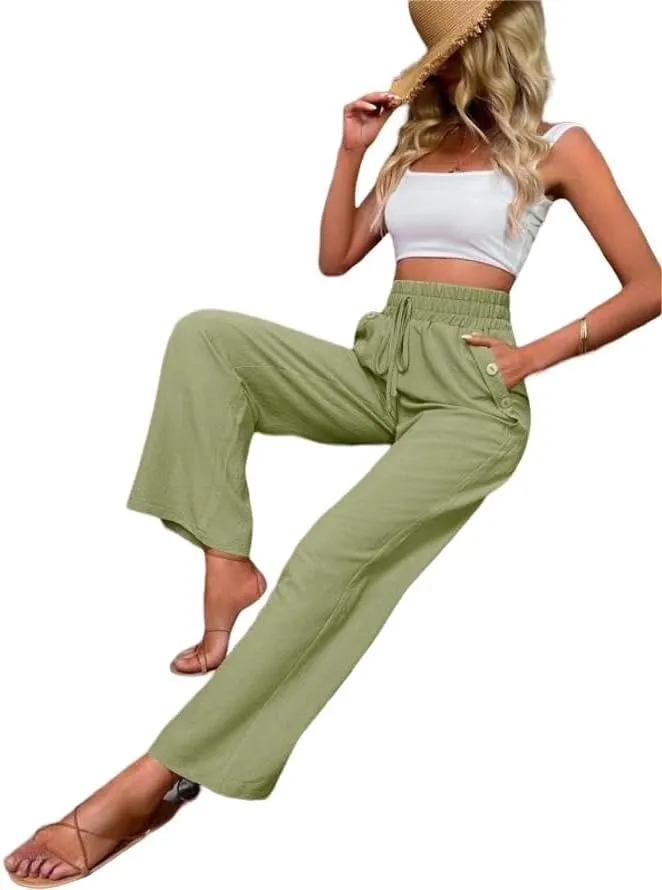 ZAFUL Women's Comfortable High Waist Pants Elastic High Waist Loose Trousers