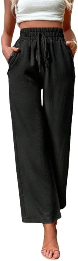 ZAFUL Women's Comfortable High Waist Pants Elastic High Waist Loose Trousers