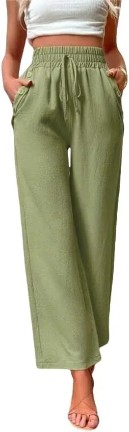 ZAFUL Women's Comfortable High Waist Pants Elastic High Waist Loose Trousers