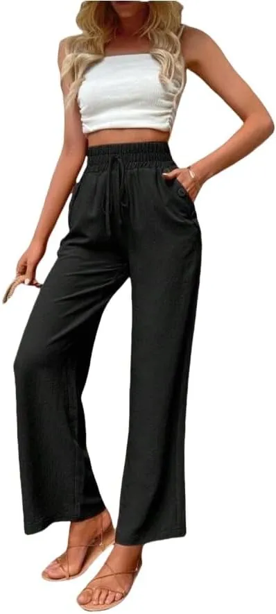 ZAFUL Women's Comfortable High Waist Pants Elastic High Waist Loose Trousers