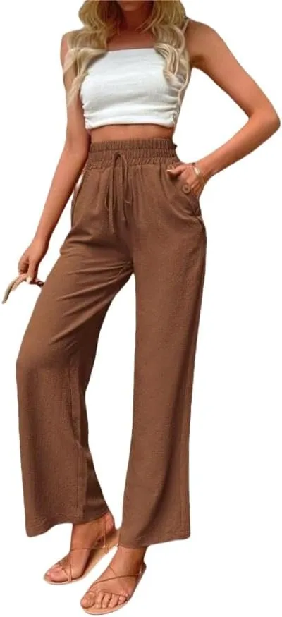 ZAFUL Women's Comfortable High Waist Pants Elastic High Waist Loose Trousers