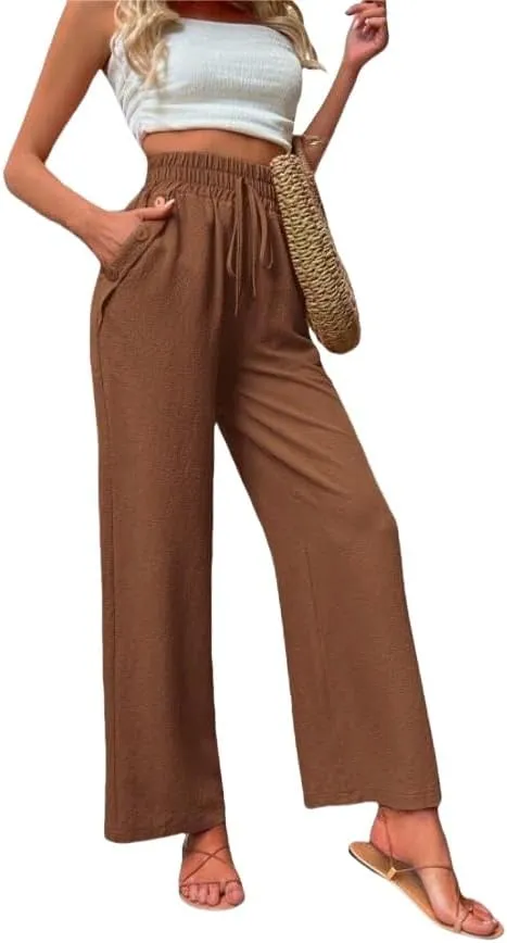 ZAFUL Women's Comfortable High Waist Pants Elastic High Waist Loose Trousers