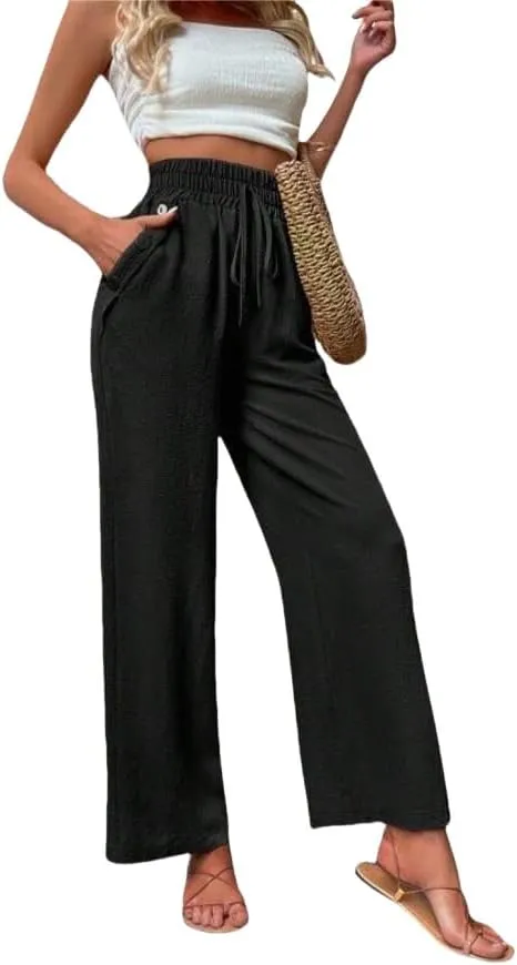 ZAFUL Women's Comfortable High Waist Pants Elastic High Waist Loose Trousers