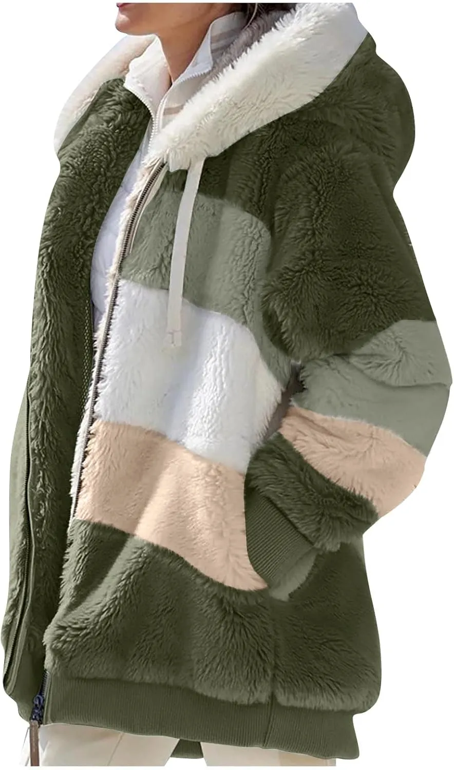 ZEFOTIM Winter Coats for Women 2023 Warm Lightweight Fleece Plush Zipper Hooded Jacket Comfy Wool Coats with Pockets
