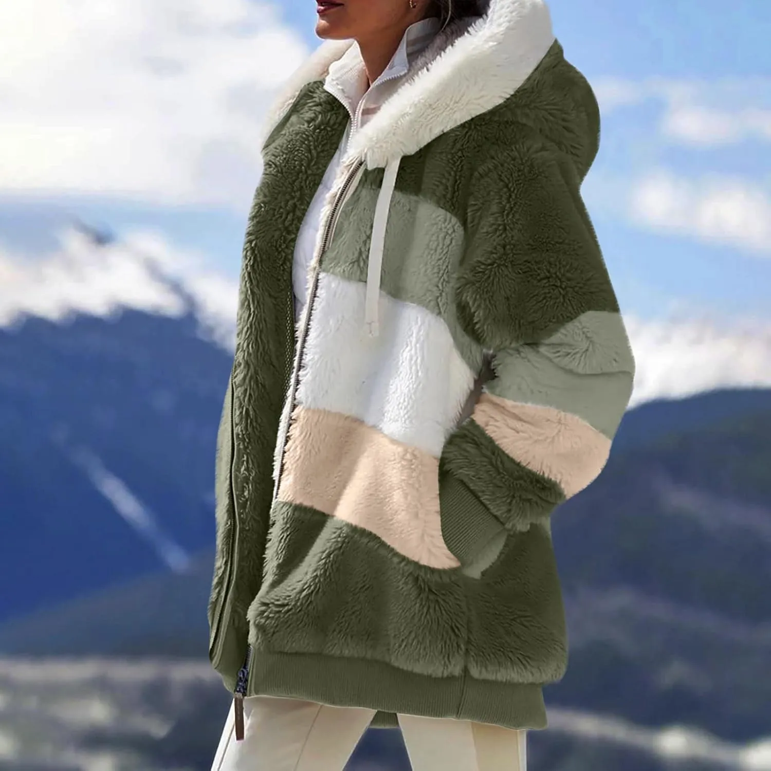 ZEFOTIM Winter Coats for Women 2023 Warm Lightweight Fleece Plush Zipper Hooded Jacket Comfy Wool Coats with Pockets